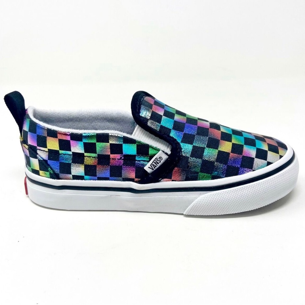 Vans slip on iridescent check black tru white kids NWT HTF!